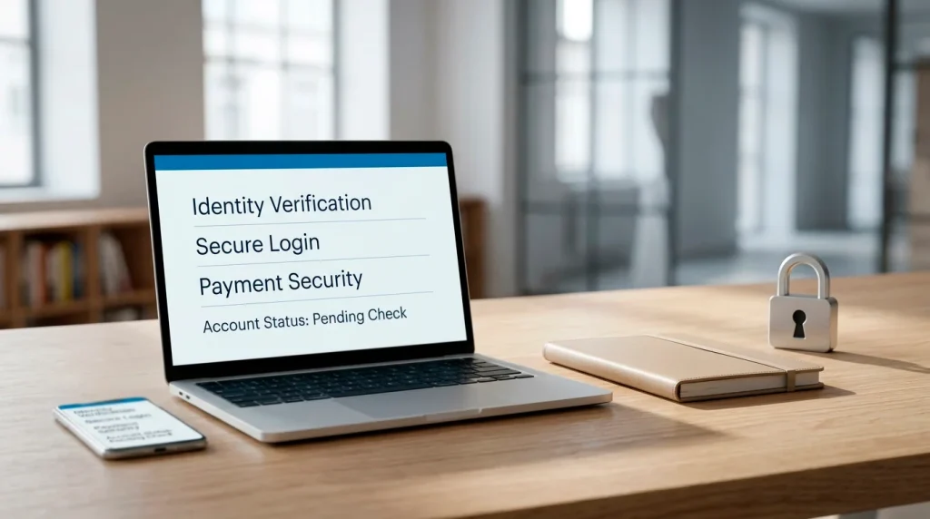 Account safety checklist with login password KYC and payment checks