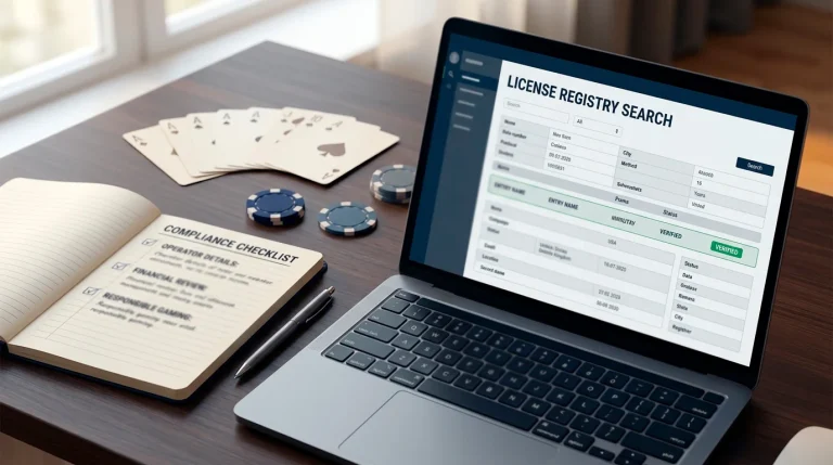 UK licence checklist beside a casino review notebook