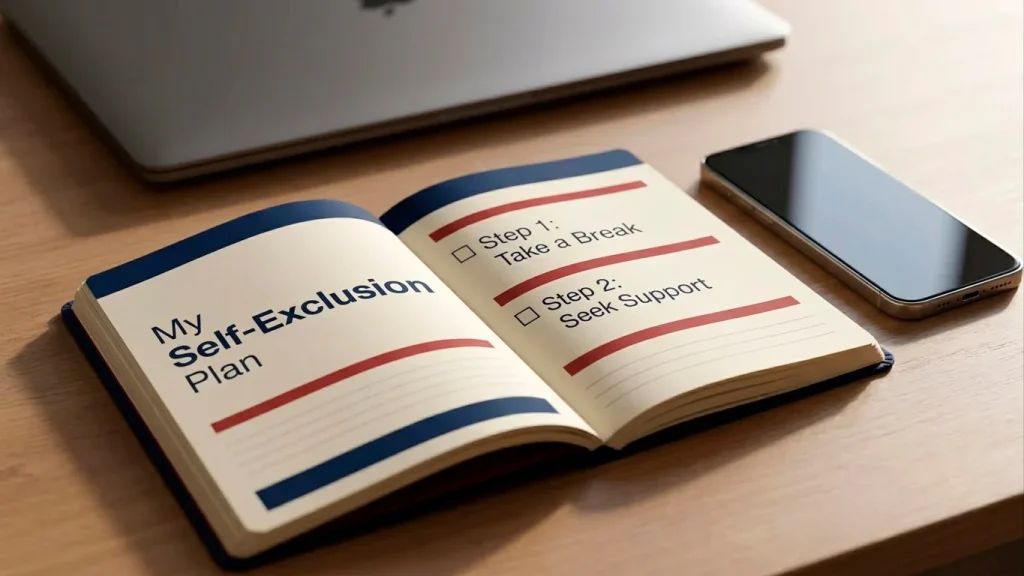 Responsible gambling checklist with a UK self-exclusion note