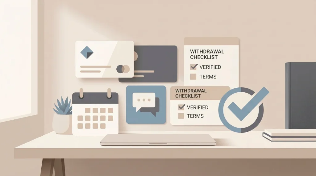 Withdrawal checklist with payout status, KYC and currency checks