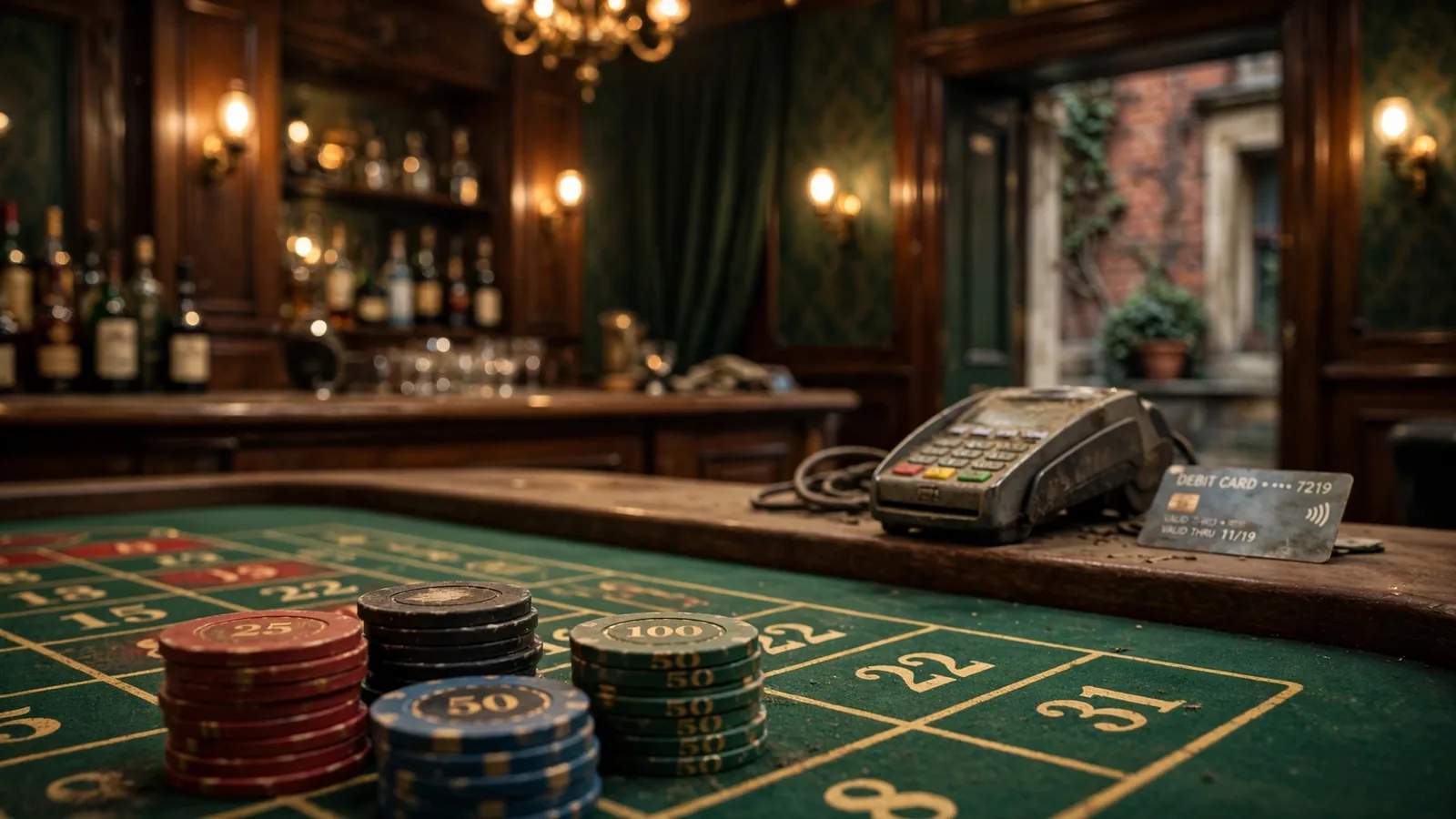UK casino roulette table with outdated card reader on counter